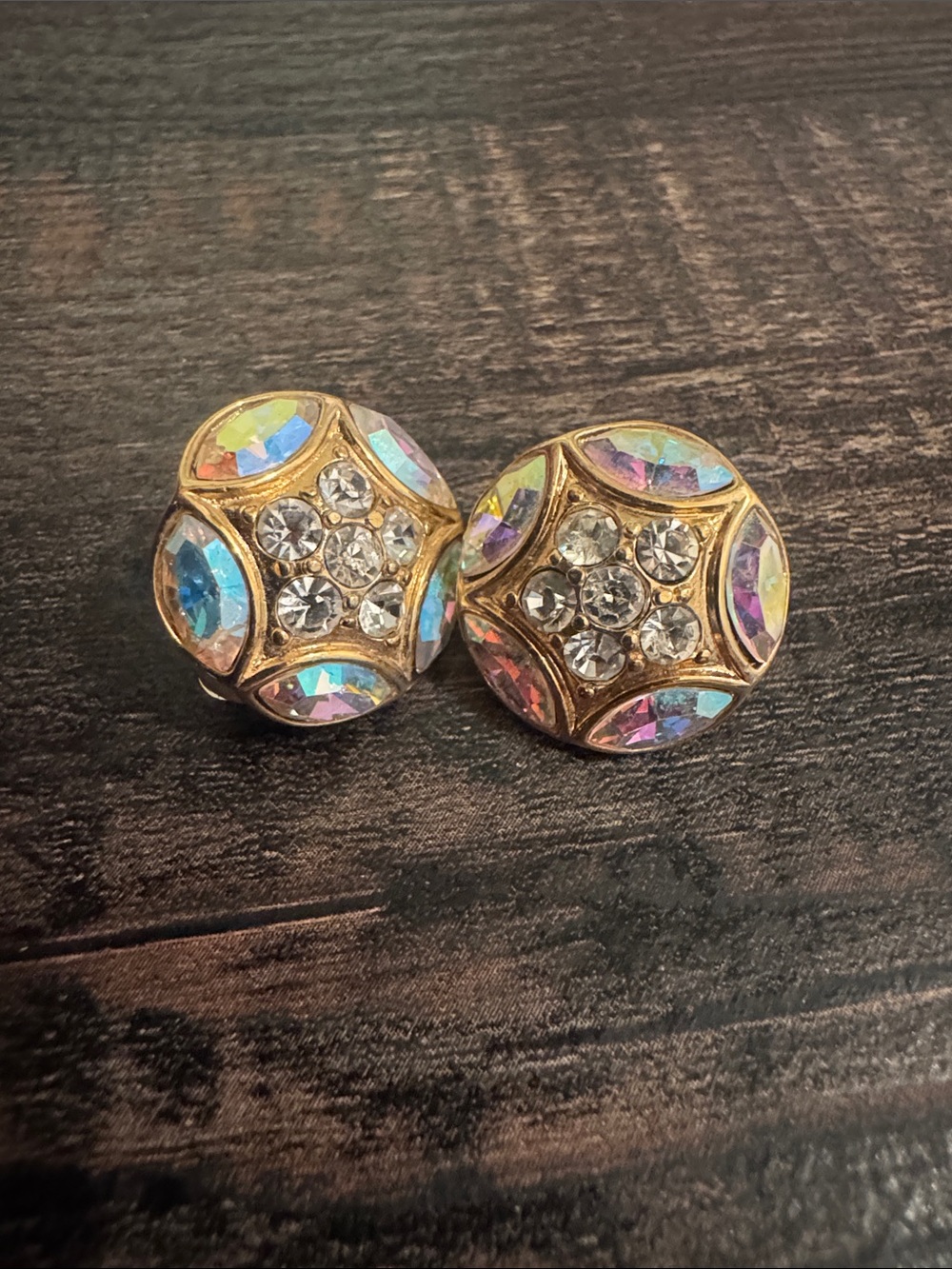 Swarovski Crystal Clip-on Earrings, Vintage Earrings, Iridescent Crystal